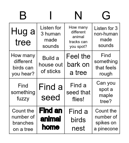 Woodland Bingo Card