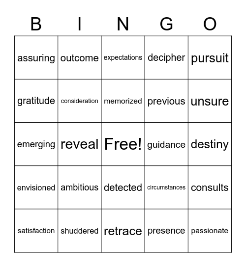 5th Grade Vocabulary Bingo Card