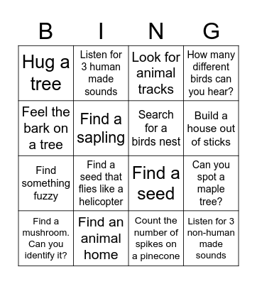 Woodland Scavenger Hunt Bingo Card