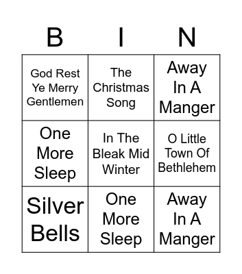 Christmas Songs Bingo Card