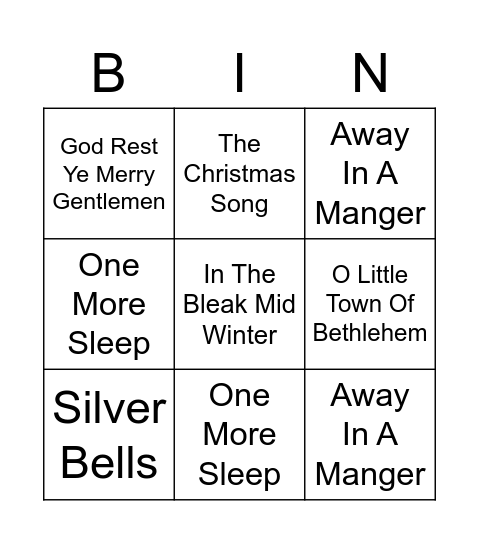 Christmas Songs Bingo Card