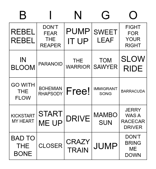 ROCK! ROCK! ROCK! Bingo Card