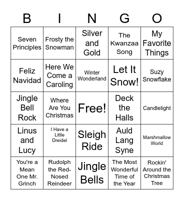 Winter Songs Bingo! Bingo Card