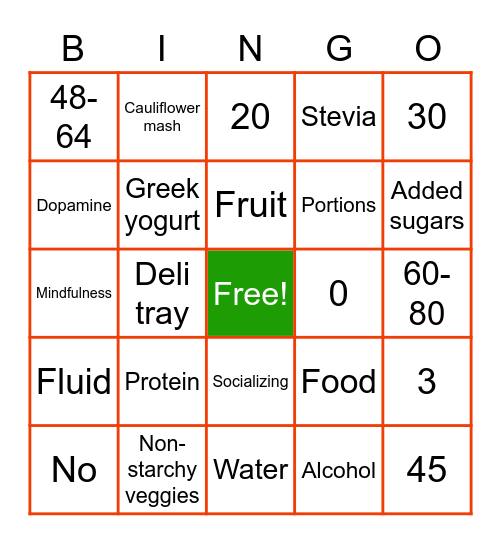 Holiday Bariatric Bingo Card