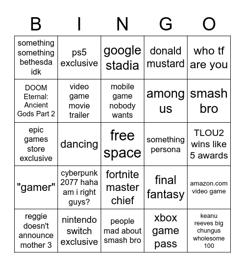 Game Wards Bingoh Bingo Card