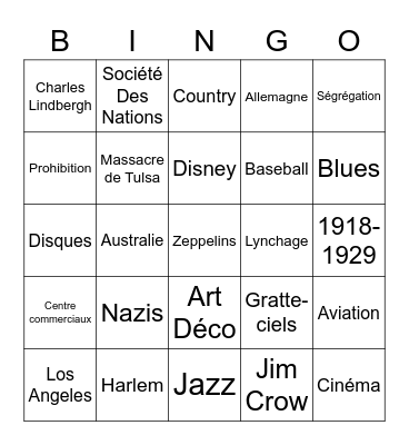 Les années folles Bingo Card
