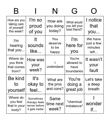 @psychotherapymemes Bingo Card