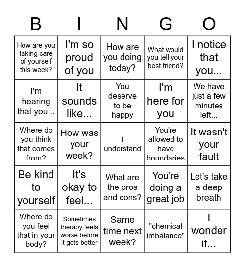 @psychotherapymemes Bingo Card