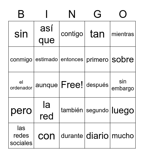 La tecnología y vocabulario de escribir Bingo Card