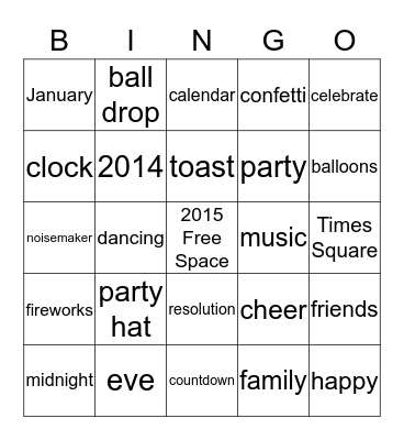 Mrs. Brown's New Year's Eve Party Bingo Card