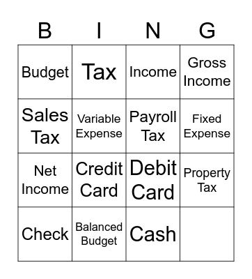 Financial Literacy  Bingo Card