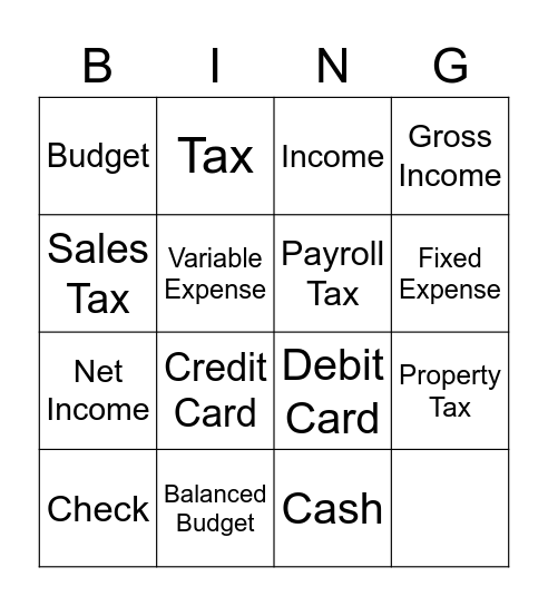 Financial Literacy  Bingo Card