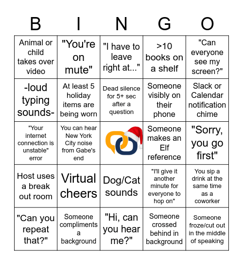 Virtual Holiday Party Bingo Card