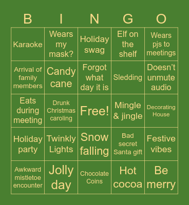 XD Holiday Bingo Card