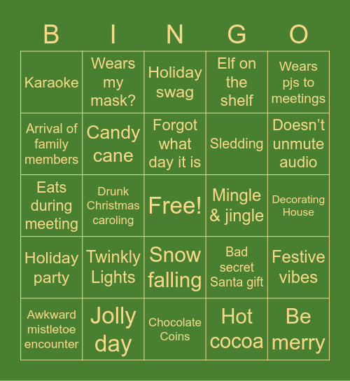 XD Holiday Bingo Card