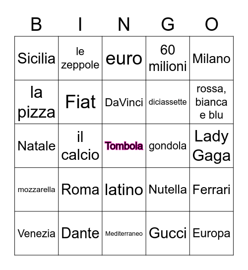 Tombola Cultura Bingo Card