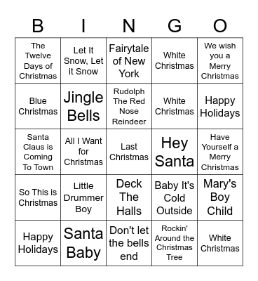 Christmas Songs Bingo Card