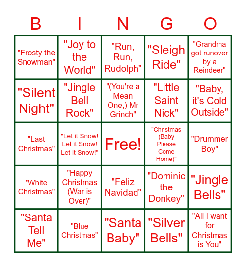 Holiday Bops Bingo Card