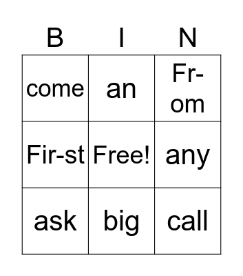 Untitled Bingo Card