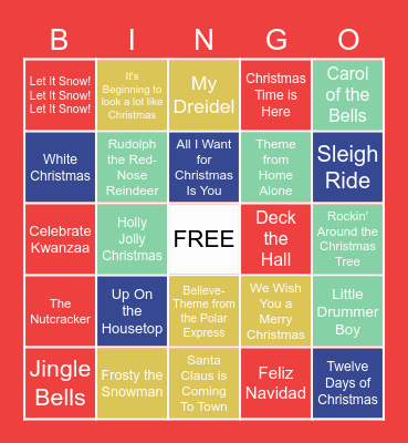Holiday Song Bingo Card