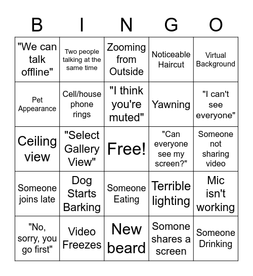 Marshall Zoom Bingo Card
