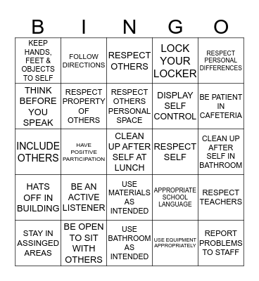 RESPECT Bingo Card