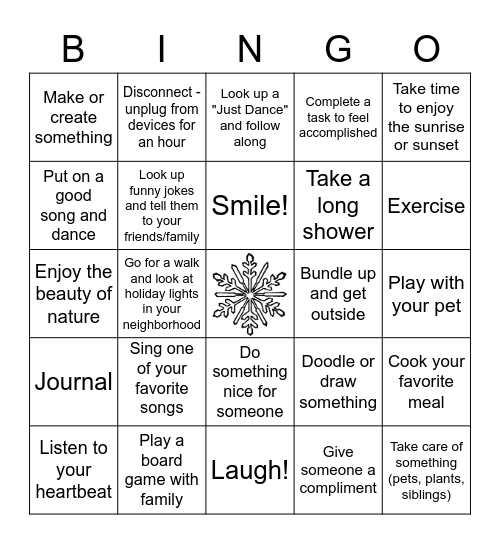 Winter Break BINGO Card