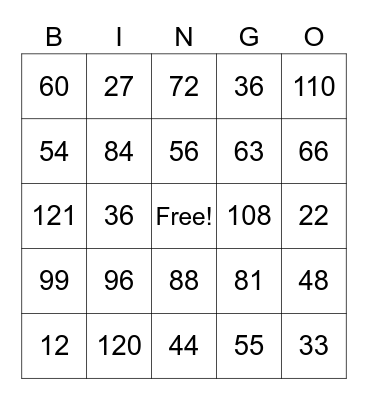 MULTIPLICATION FACTS Bingo Card