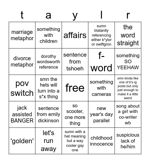 evermore Bingo Card