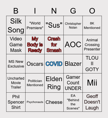 TGA Bingo Card
