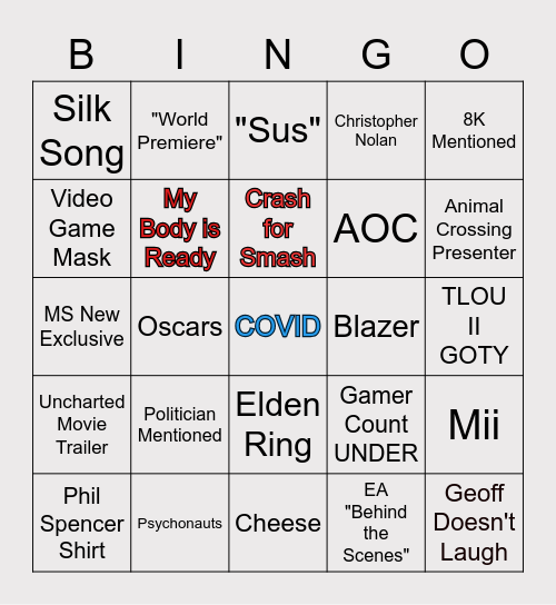 TGA Bingo Card