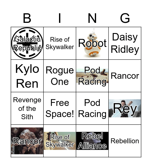 Star Wars Bingo Card