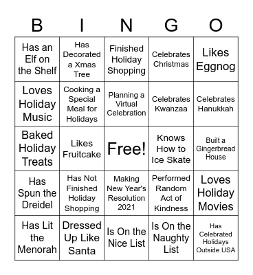 Holiday Bingo Card