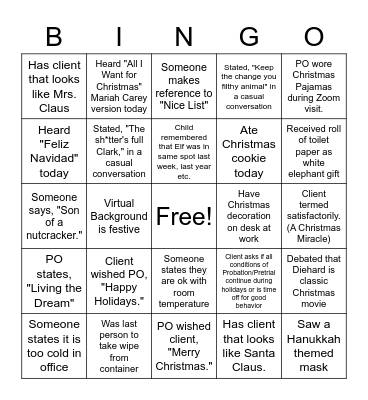 Probation Bingo- Holiday Edition Bingo Card