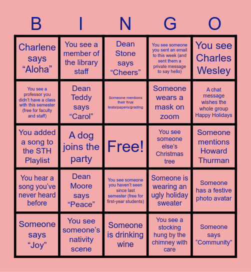STH Holiday Party 2020 Bingo Card