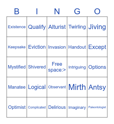 Vocabulary Crenshaw Bingo Card