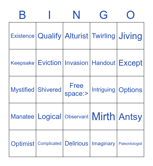 Vocabulary Crenshaw Bingo Card