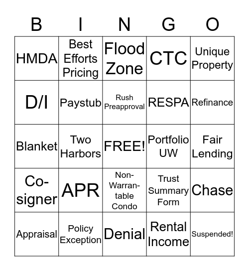 Boston Private Bank Residential Holiday Bingo Card