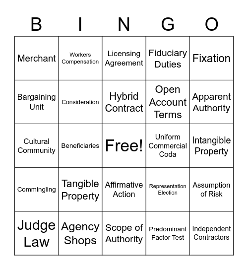 Business Law Bingo Card