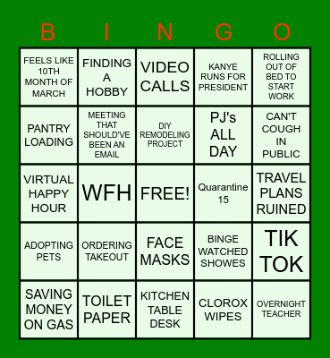 2020 Themed Bingo Card