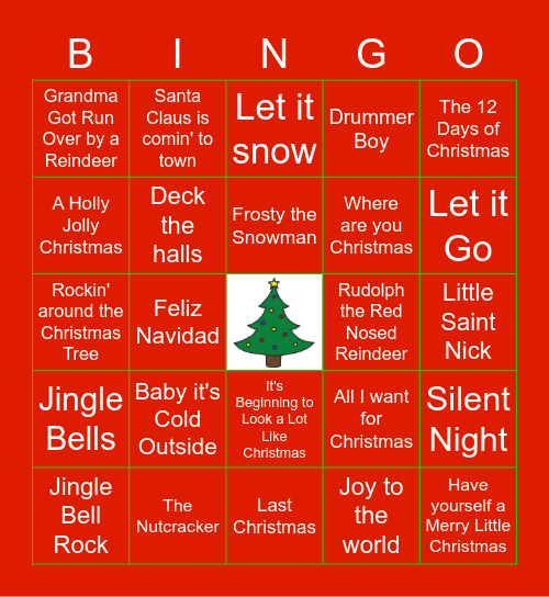 Holiday Music Bingo Card