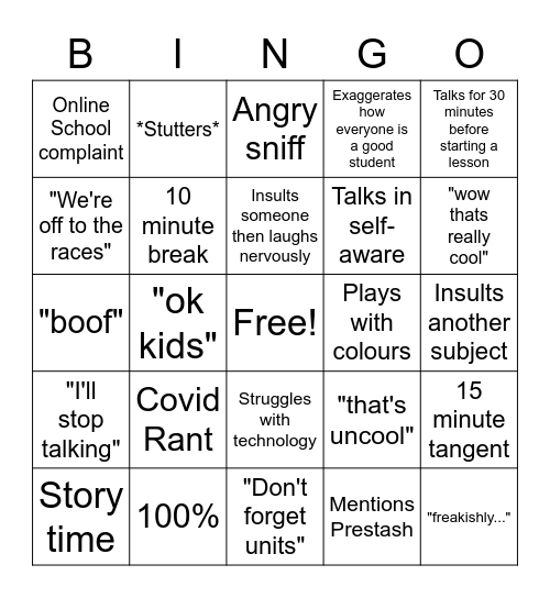 Chem Bingo Card