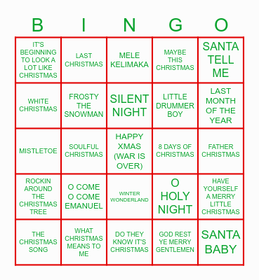 LU XMAS POP HITS Bingo Card