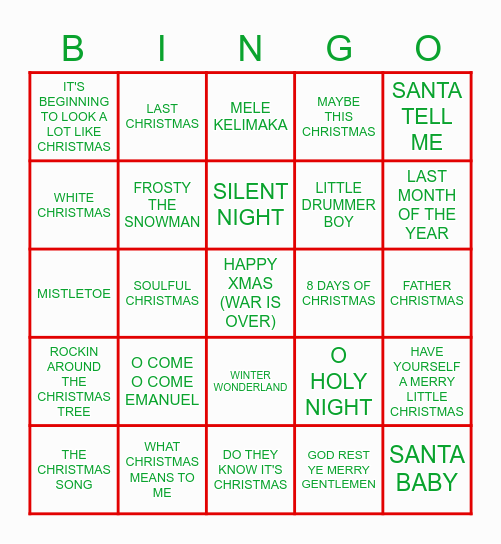 LU XMAS POP HITS Bingo Card