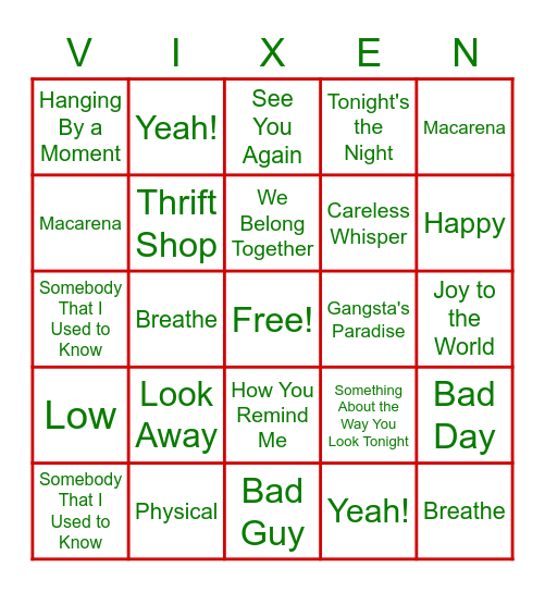 Wingo Bingo - Top Hits Bingo Card