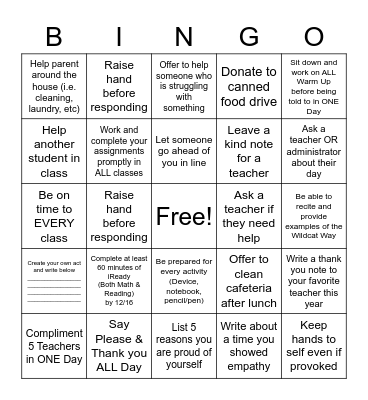 CIS - Acts of Kindness (December) Bingo Card