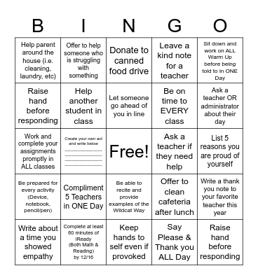 CIS - Acts of Kindness (December) Bingo Card