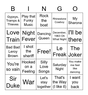 70's Bingo Card