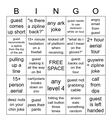 Z I P L I N E     B I N G O Bingo Card