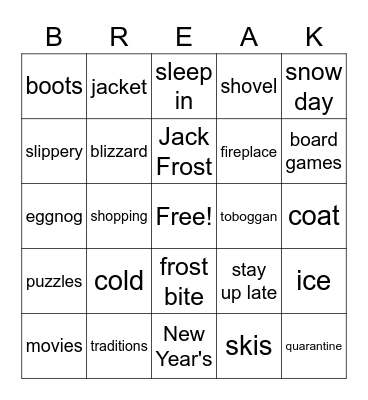 Winter Break Bingo Card